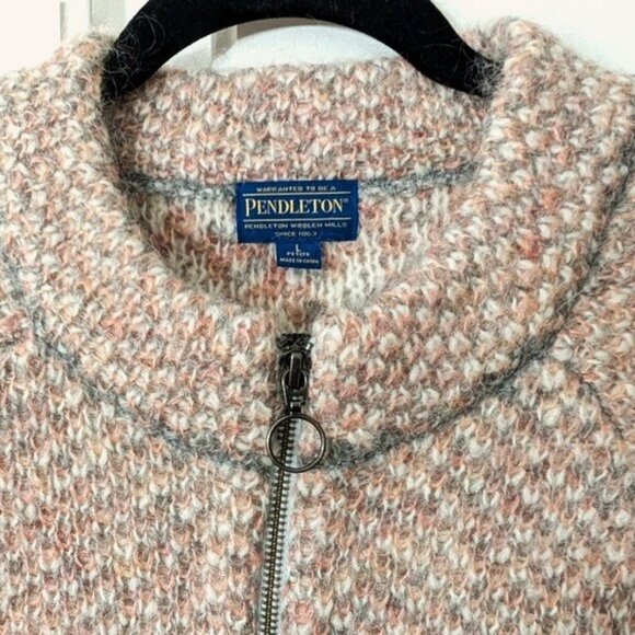 Pendleton Wool Alpaca Mohair Blend Pink Tweed Zip-Up Cardigan Sweater Size L - Picture 2 of 5